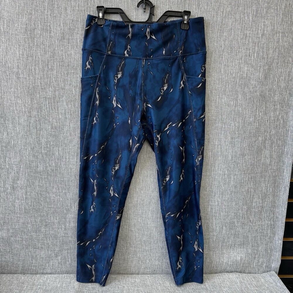 NWoT Nine West Active High-Rise Leggings Black Smokey Print Side Pockets Large